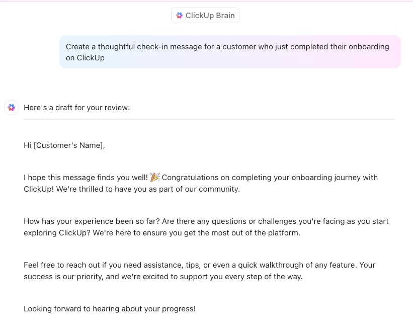 ClickUp Brain email khách hàng_hỗ trợ khách hàng