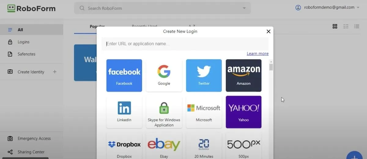 Erstellen eines neuen Logins in RoboForm