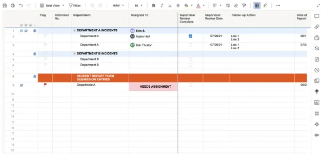سجل تقارير الحوادث مع نموذج نموذج من Smartsheet؛ قوالب البناء من Smartsheet
