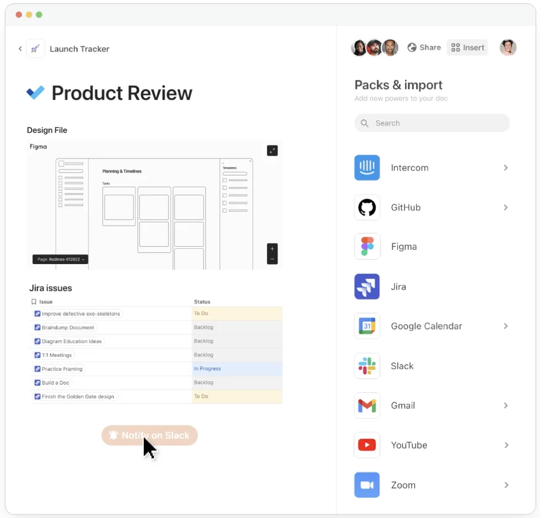 Pacotes Coda e integrações com Jira e Google Sheets