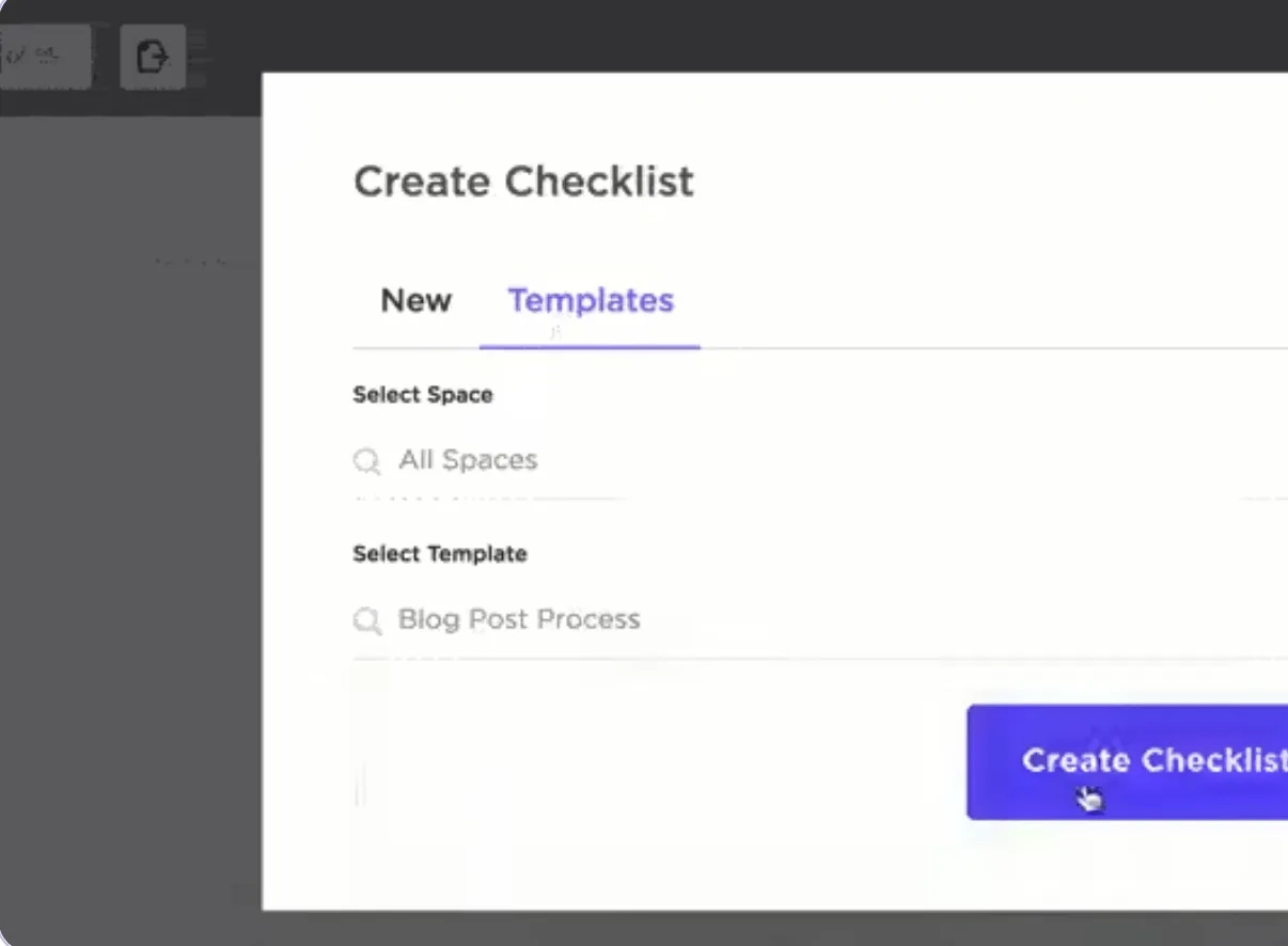ClickUp Kontrol Listesi Şablonları: İçerik Oluşturma Kontrol Listesi