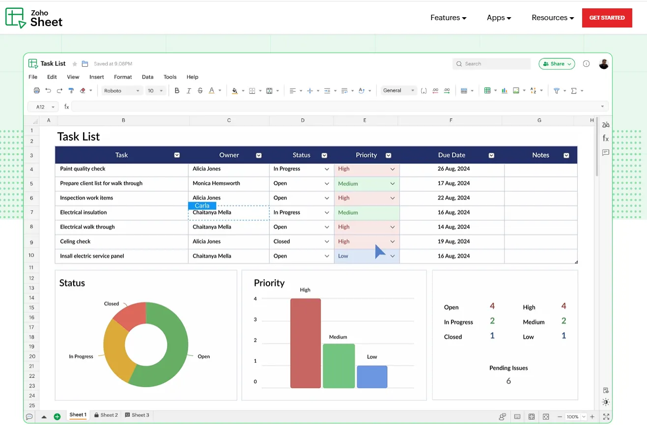 Zoho Sheet: Thay thế cho Google Trang tính