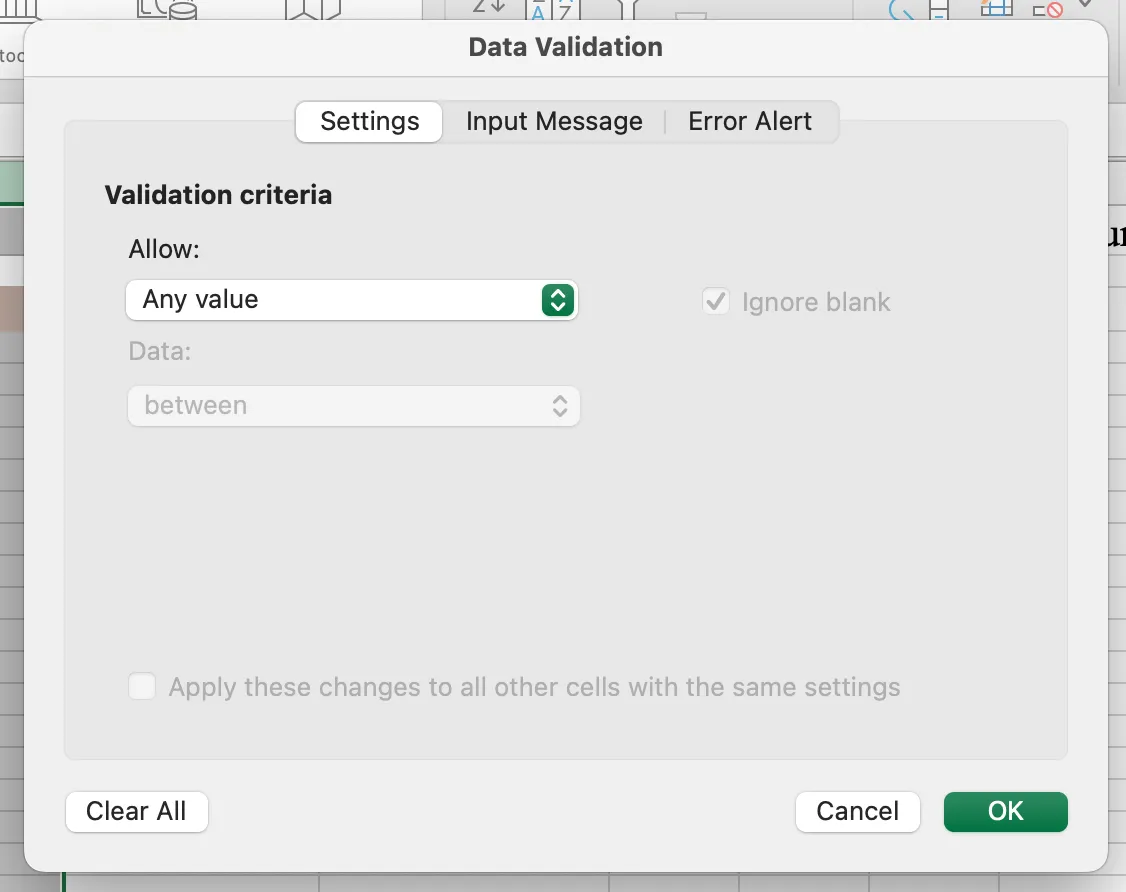 Excel'de anket için geçerlilik kriterleri