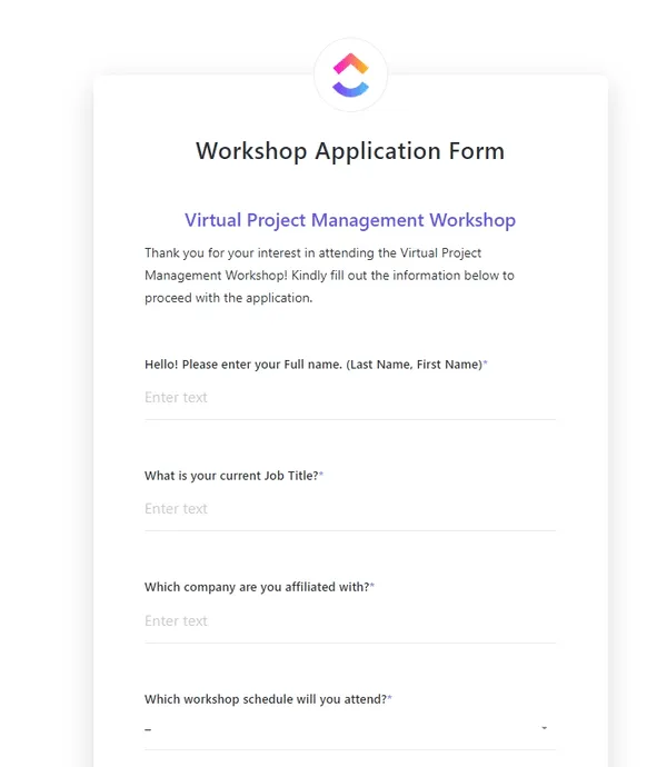 ClickUp-Vorlage für Bewerbungsformulare