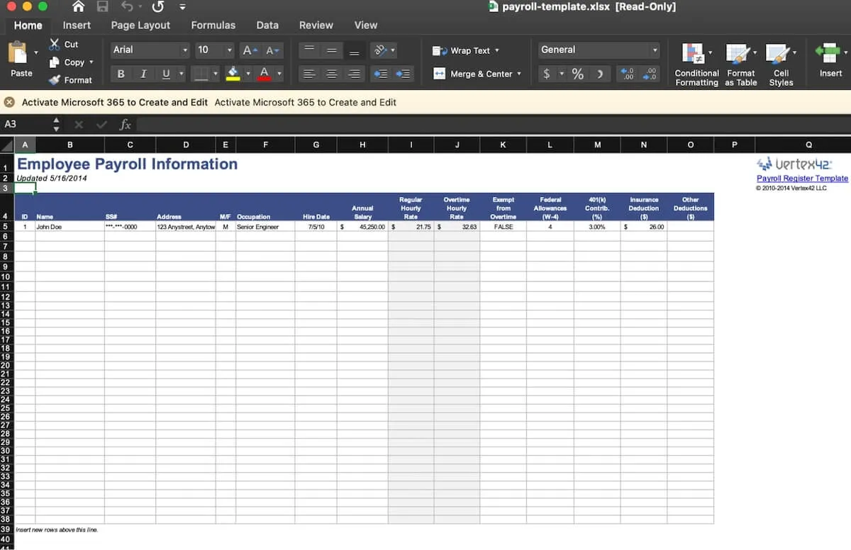 Modello Excel per il libro paga dei dipendenti