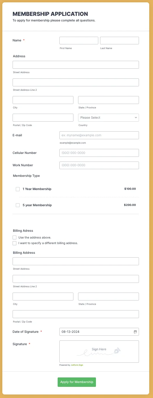 Jotform tarafından hazırlanan Dernek Üyelik Formu Şablonu