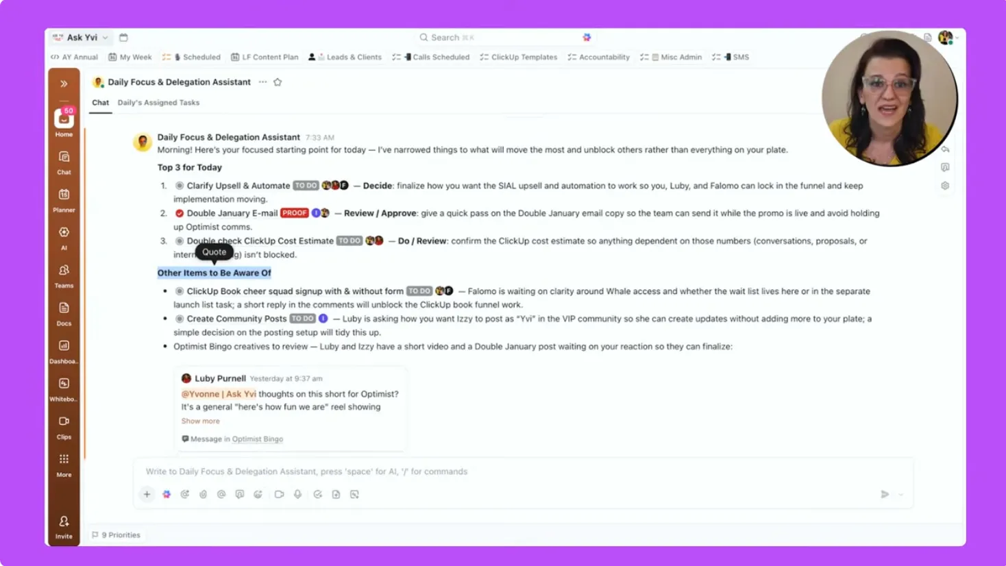 Hiérarchisation des tâches avec l'IA — Utilisation du super-agent « Daily Focus » de ClickUp Autres éléments