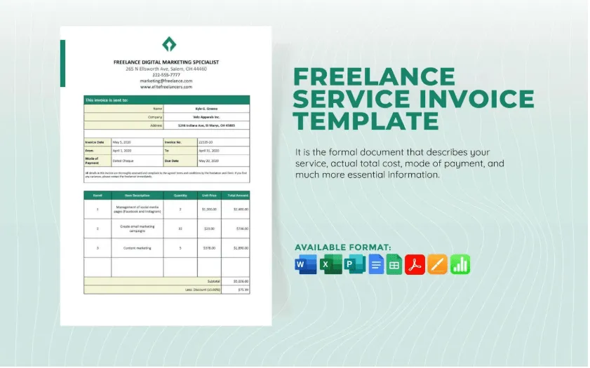 Szablon faktury za usługi freelancera autorstwa Template.Net