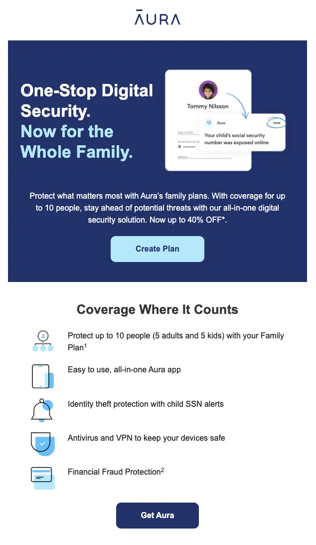 Ví dụ về email Aura
