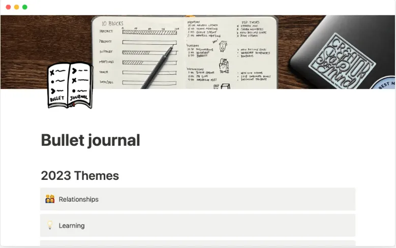 Template Jurnal Notion: Template Bullet Journal