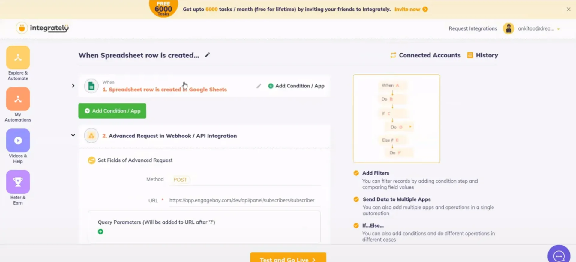 Creación de una nueva automatización de hojas de cálculo en Integrately