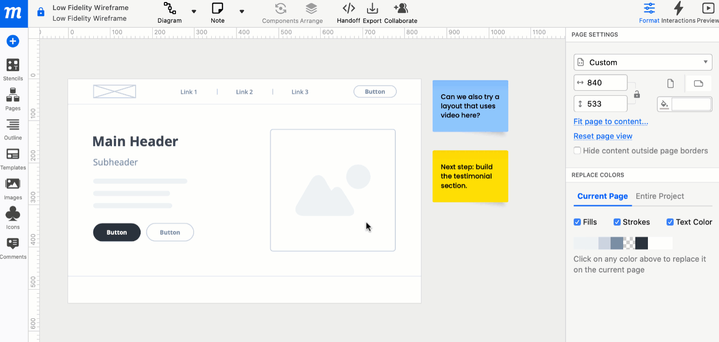 Ferramentas de wireframe da Moqups
