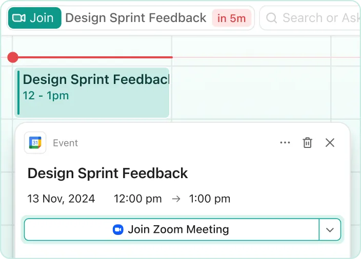 Nehmen Sie direkt aus dem ClickUp-Kalender an Ihrem nächsten Meeting teil.