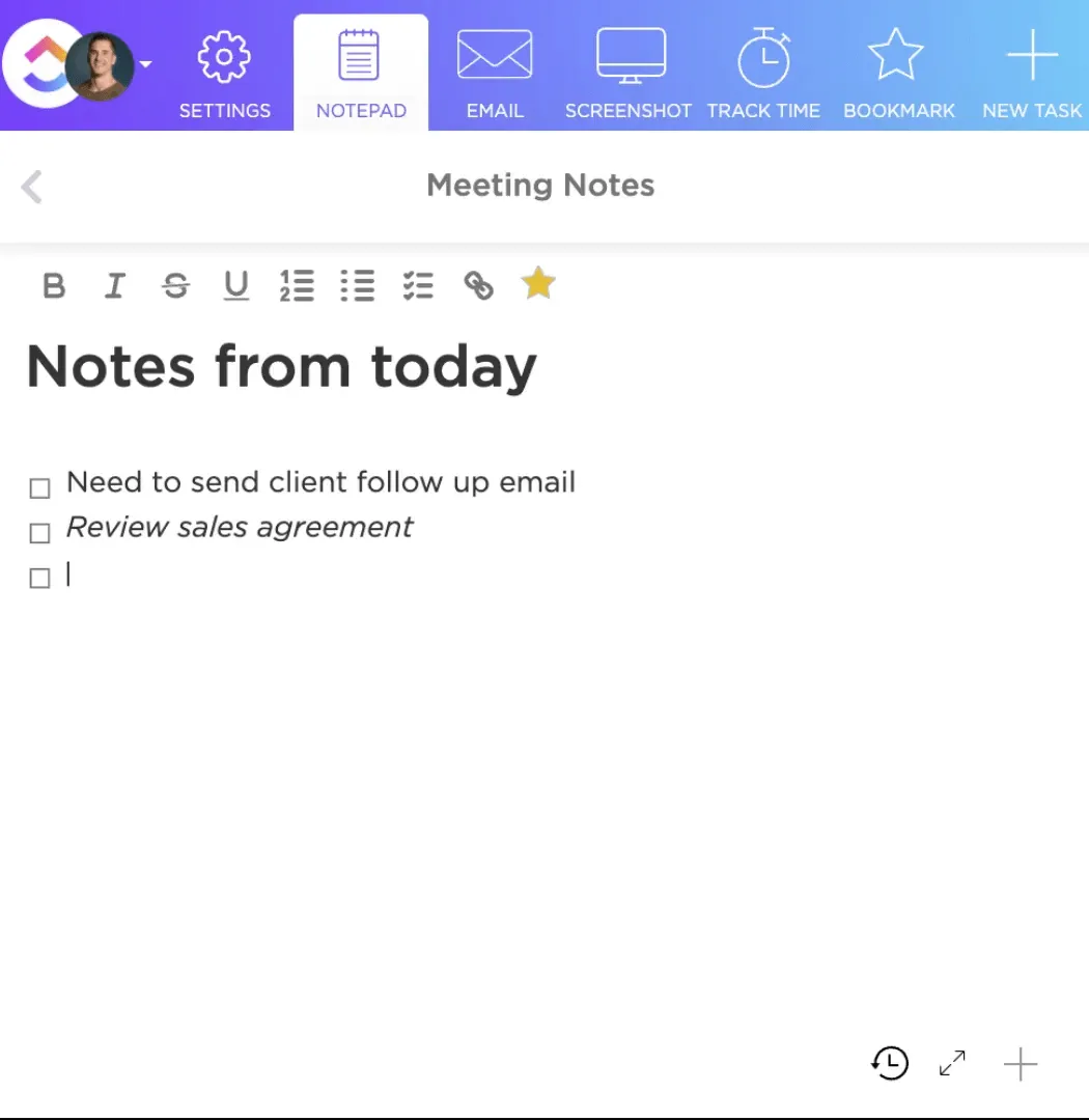 ClickUp Notepad วิธีจัดการโปรเจกต์เสริม