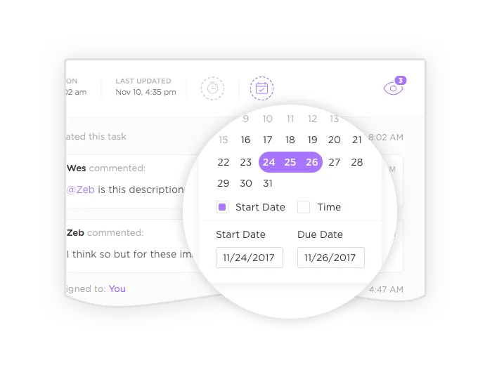 วันที่และเวลาใน ClickUp