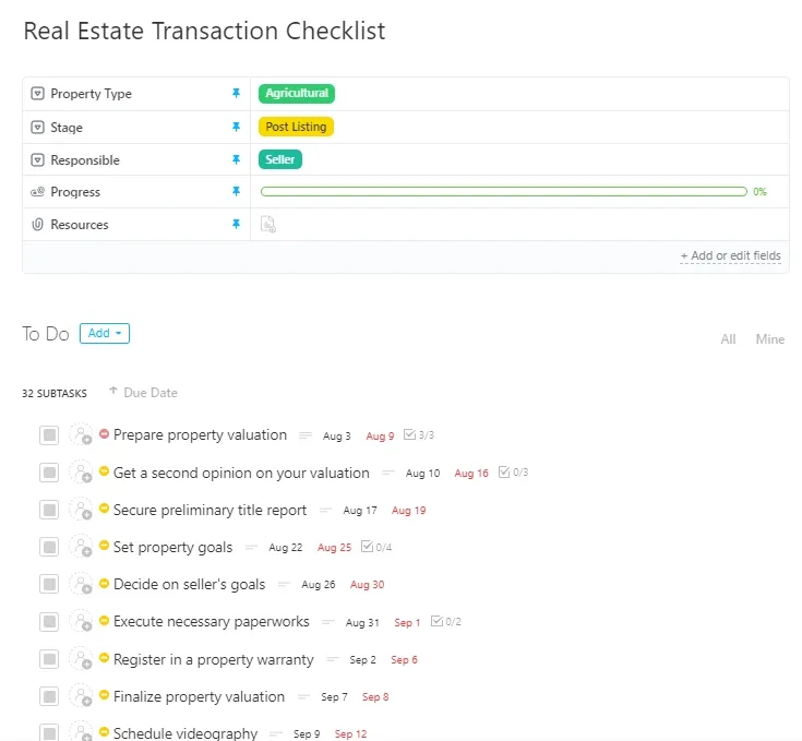 Template Daftar Periksa Transaksi Properti ClickUp