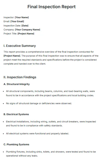 Modèle de rapport d'inspection final