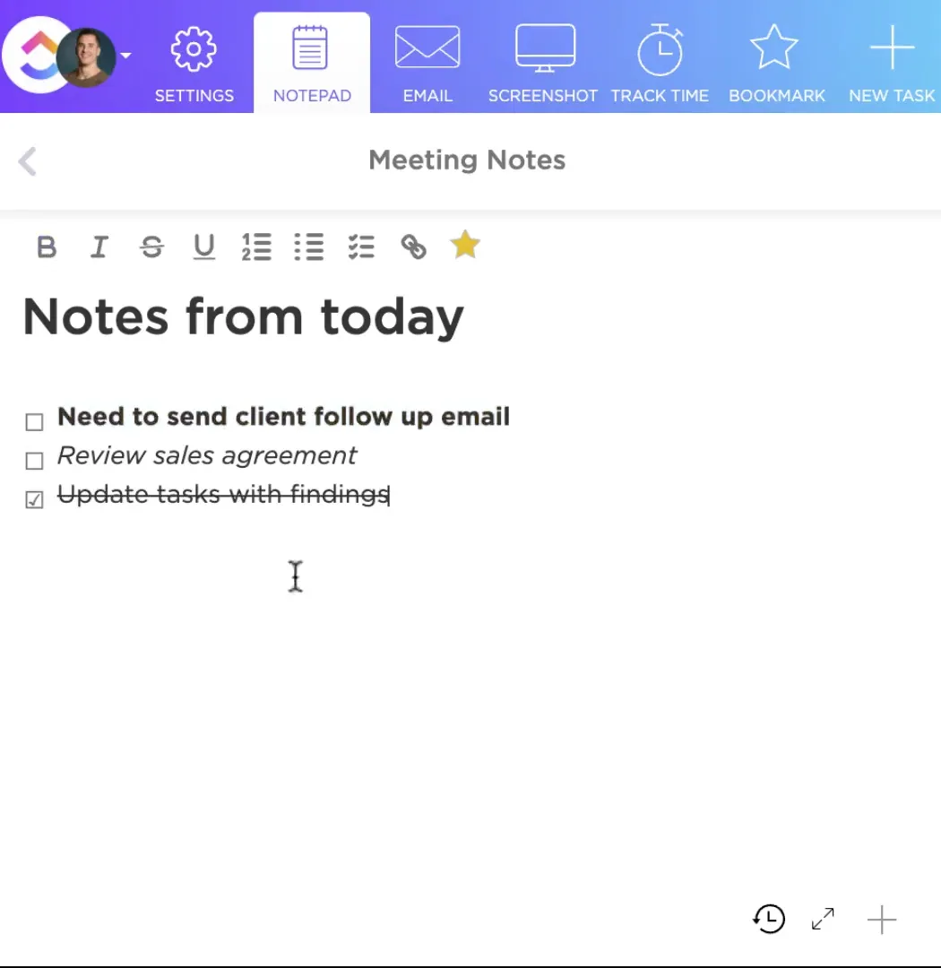 Blocco note ClickUp