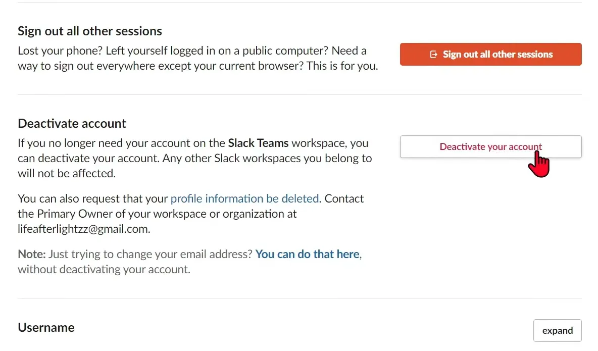 Deactiveer je account op Slack