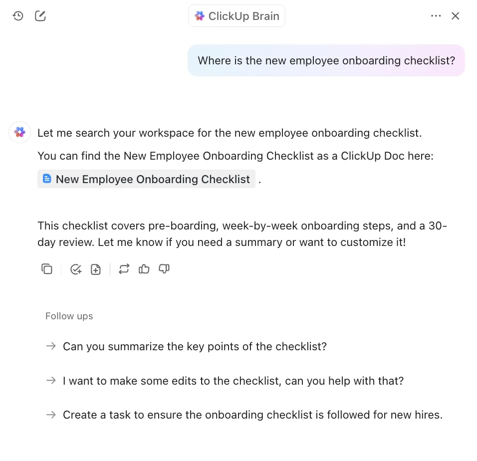 ClickUp BrainGPT'ye istediğiniz her şeyi sorun ve saniyeler içinde anında akıllı içgörüler elde edin