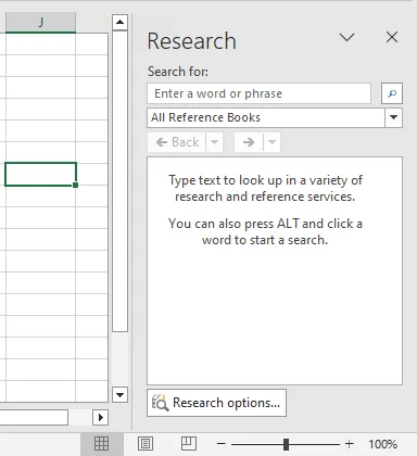 Volet de recherche Excel