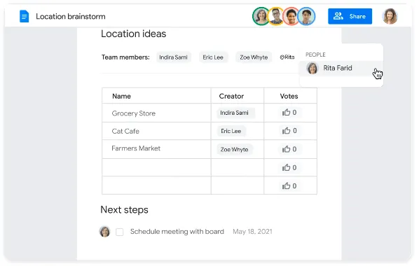 Funzionalità di tagging in Documenti Google