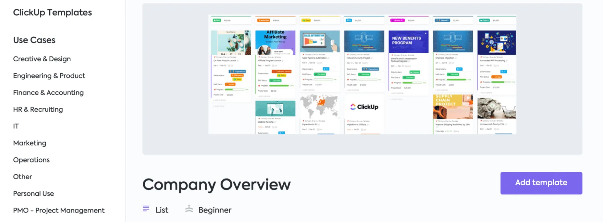 Mẫu tổng quan về công ty ClickUp