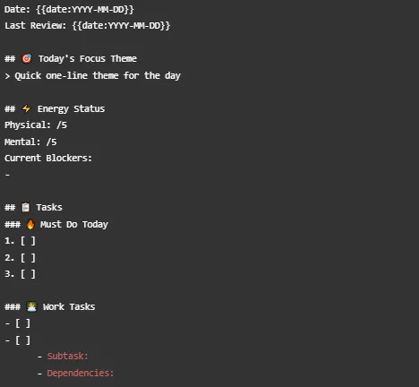 Modello intelligente per le attività da fare quotidianamente: modelli Obsidian