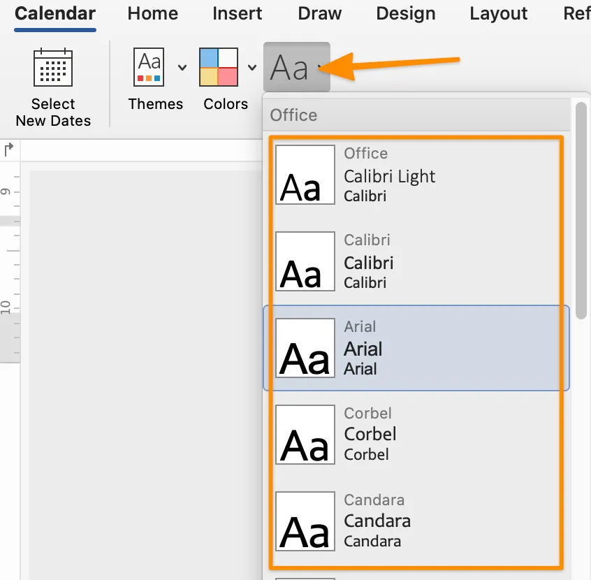 Tùy chỉnh lịch Microsoft Word