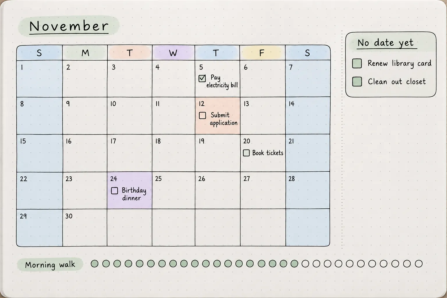 Représentation visuelle du calendrier mensuel de checklists par ClickUp Brain