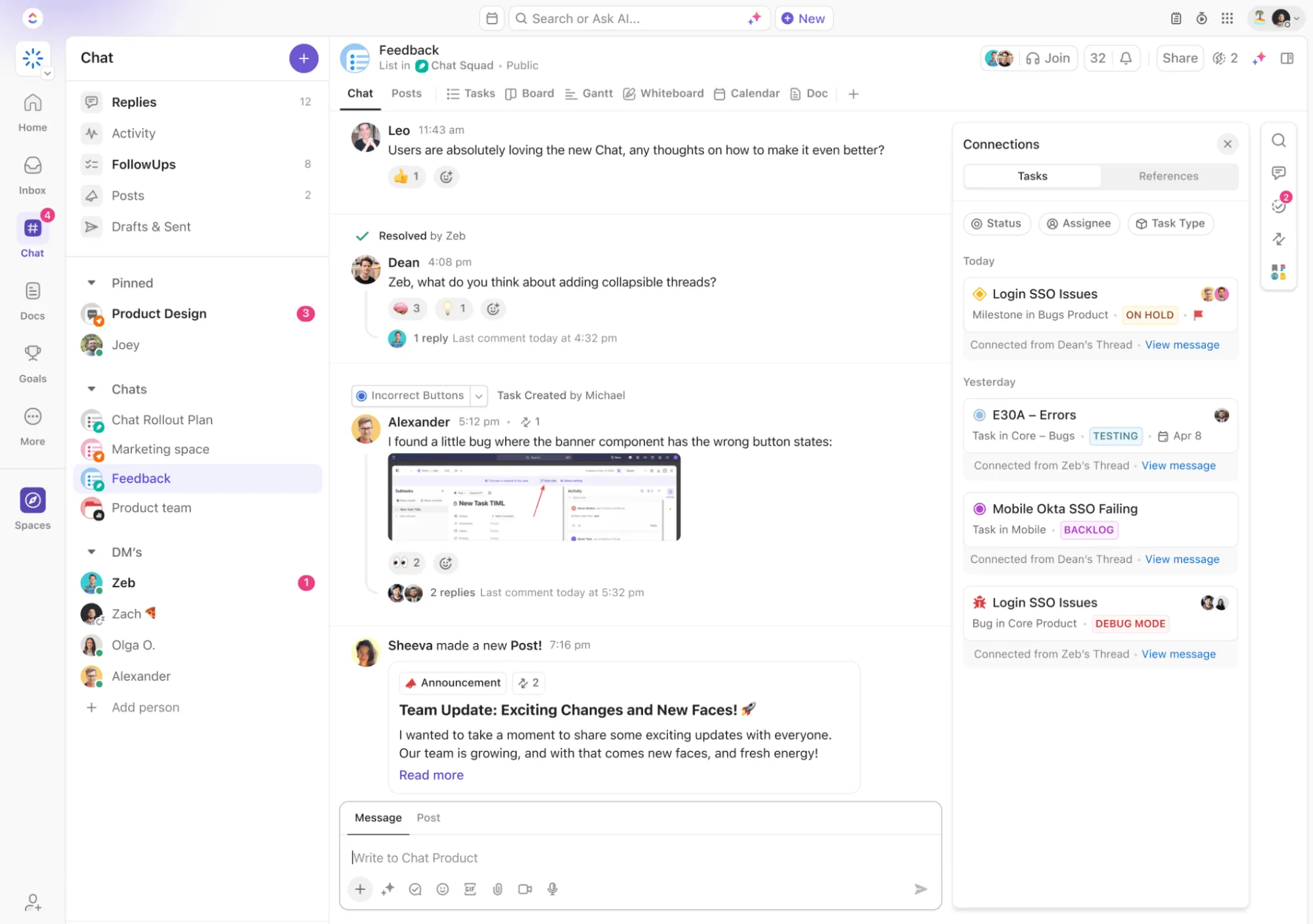 สื่อสารอย่างมีประสิทธิภาพกับทีมของคุณด้วย ClickUp Chat