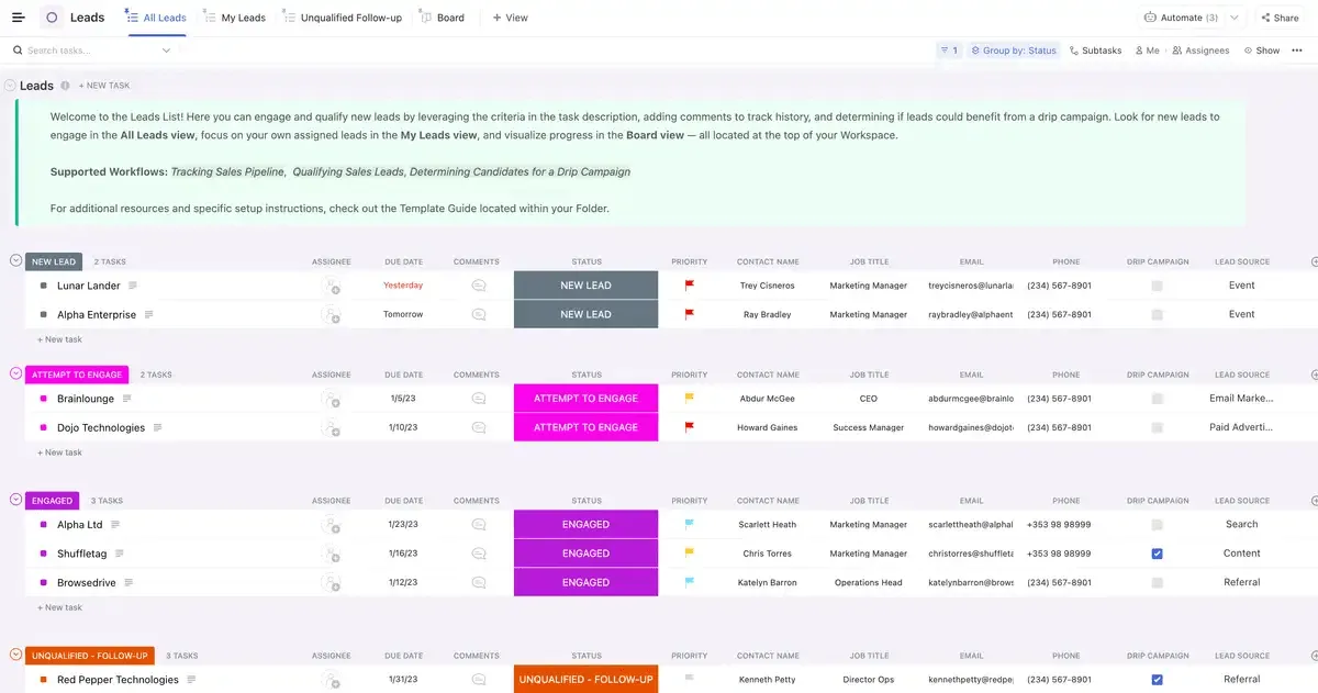 Starten Sie mit der vorgefertigten CRM-Vorlage durch im Beziehungsmanagement.