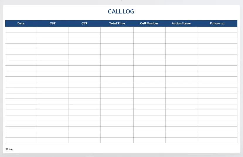 เทมเพลตบันทึกการโทรแบบง่ายใน Excel โดย Template.net