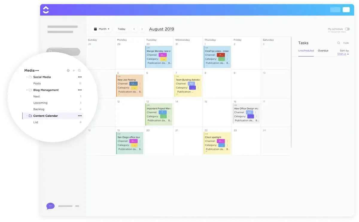 Plantilla de calendario de contenido de ClickUp