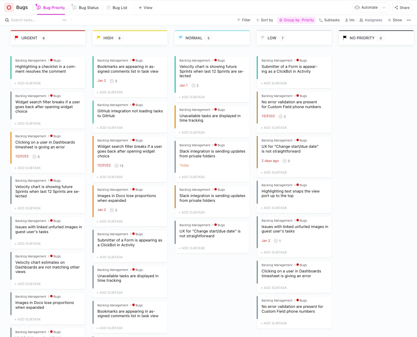 Modello di bacheca Scrum ClickUp