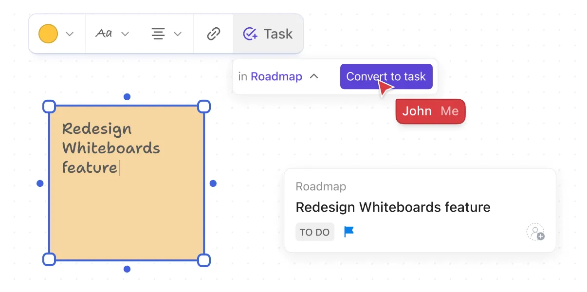 Tableaux blancs ClickUp : utilisez des techniques de brainstorming pour transformer les meilleures idées en tâches