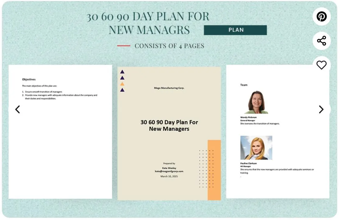 Plantilla de Documentos de Google para el plan de 30-60-90 días para nuevos gerentes de Sample.net.