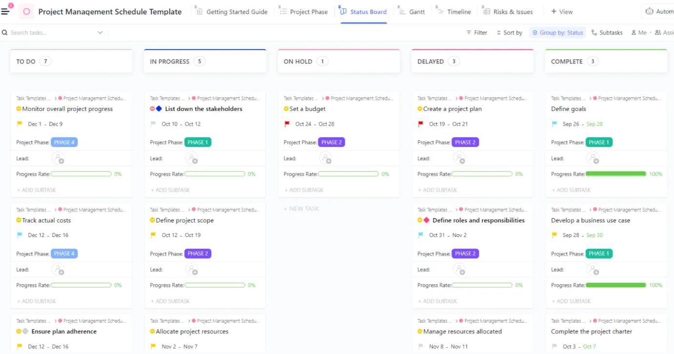 Szablon harmonogramu zarządzania projektami ClickUp