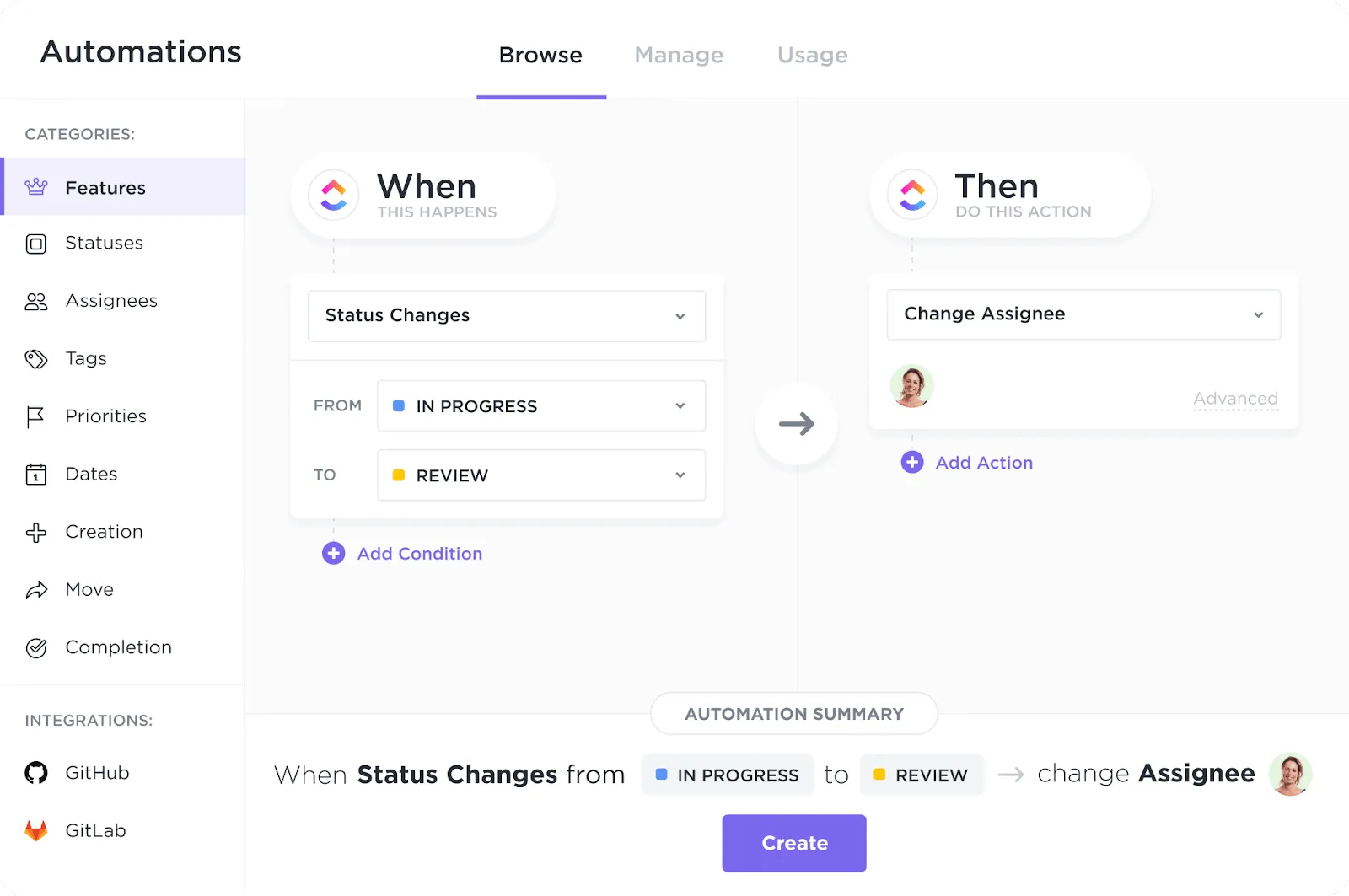 Automatización del flujo de trabajo de ClickUp