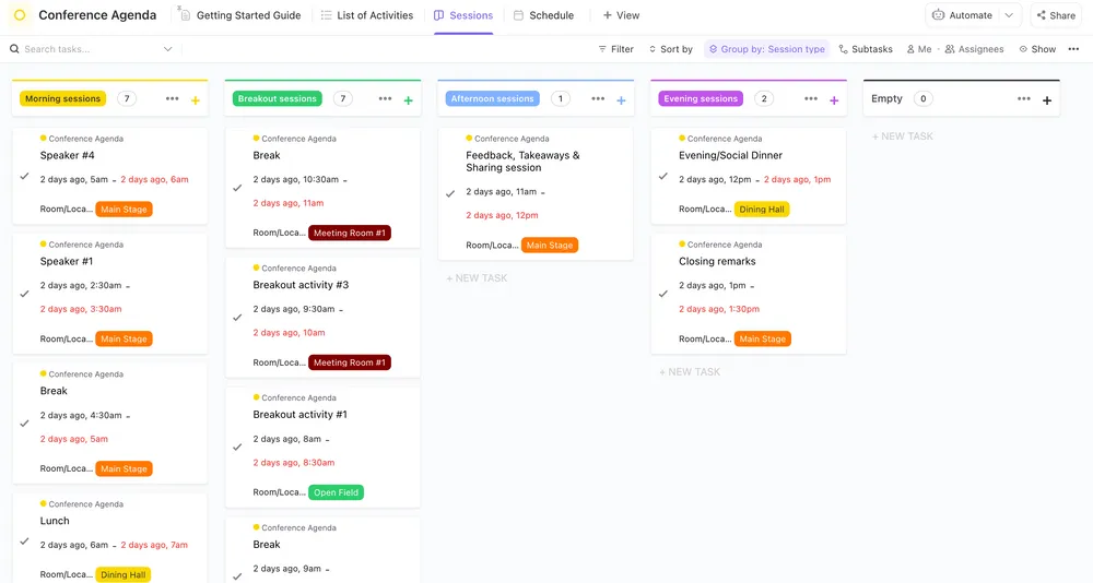 Os organizadores de eventos podem usar este modelo de agenda de conferência para ajudar todos a se manterem em sintonia quando se trata de planejar e organizar eventos.