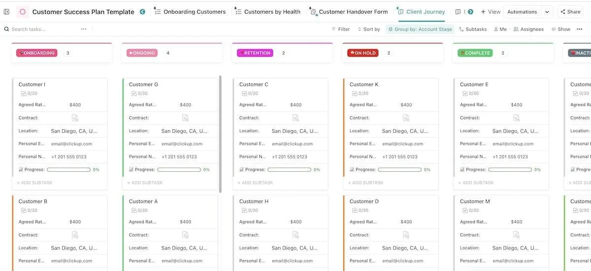 Mit der Vorlage für den Plan für den Kundenerfolg von ClickUp erhalten Sie Einblicke in das Kundenverhalten, sodass Sie Ihre Angebote verbessern können.
