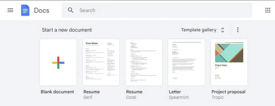 Google Dokümanlar Arayüzü