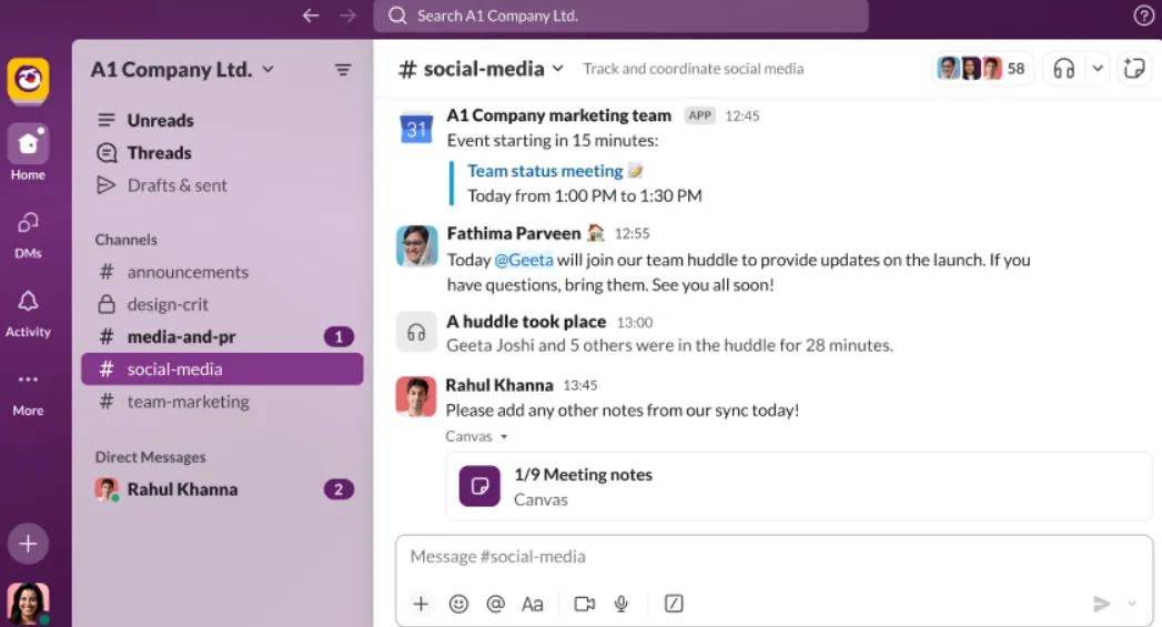 Dashboard Slack