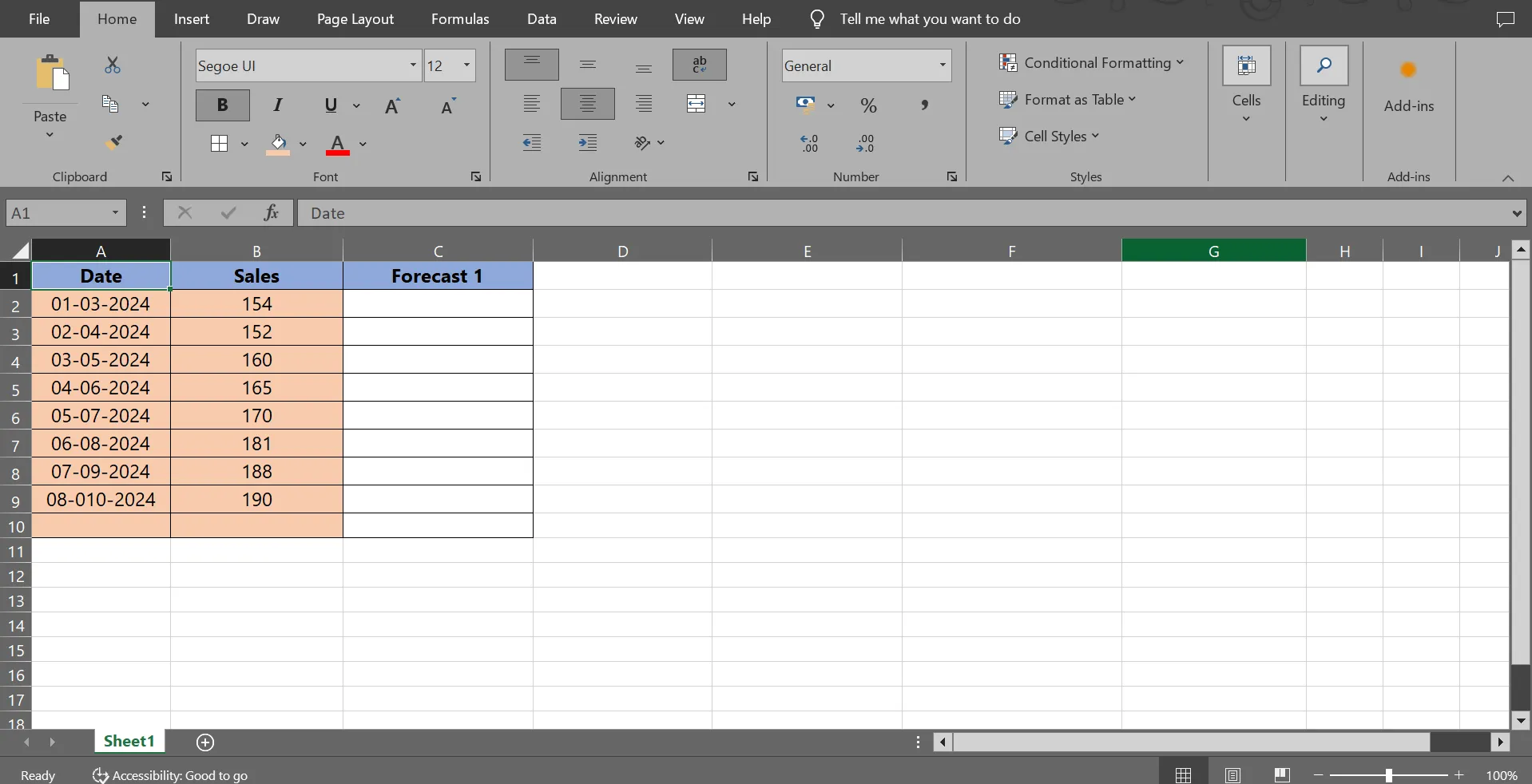 Inizia la tua previsione delle vendite in Excel