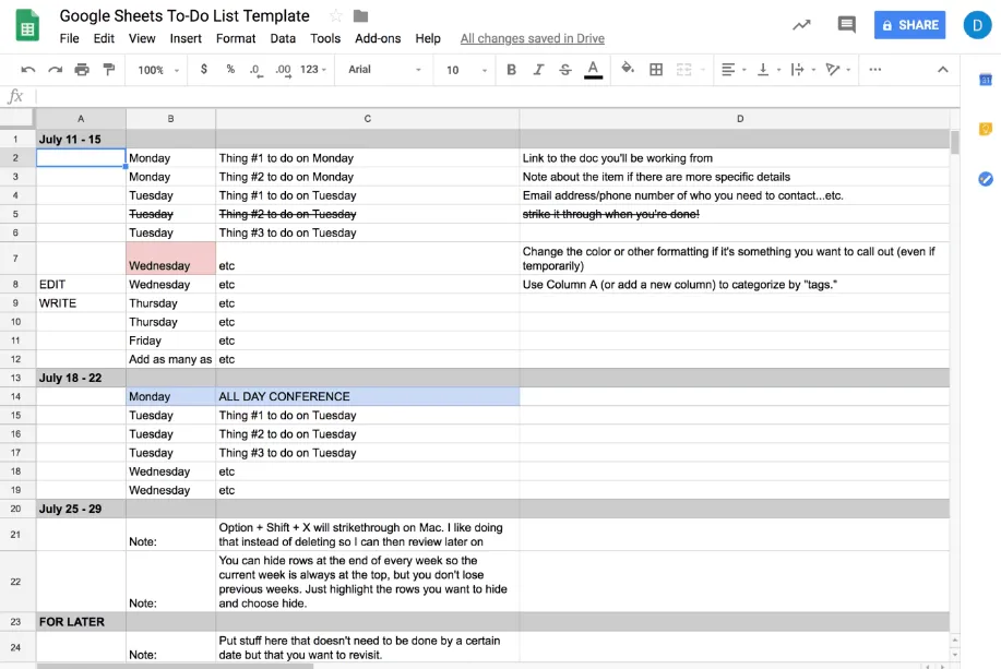 Modèle de liste de tâches Google Sheets par Zapier