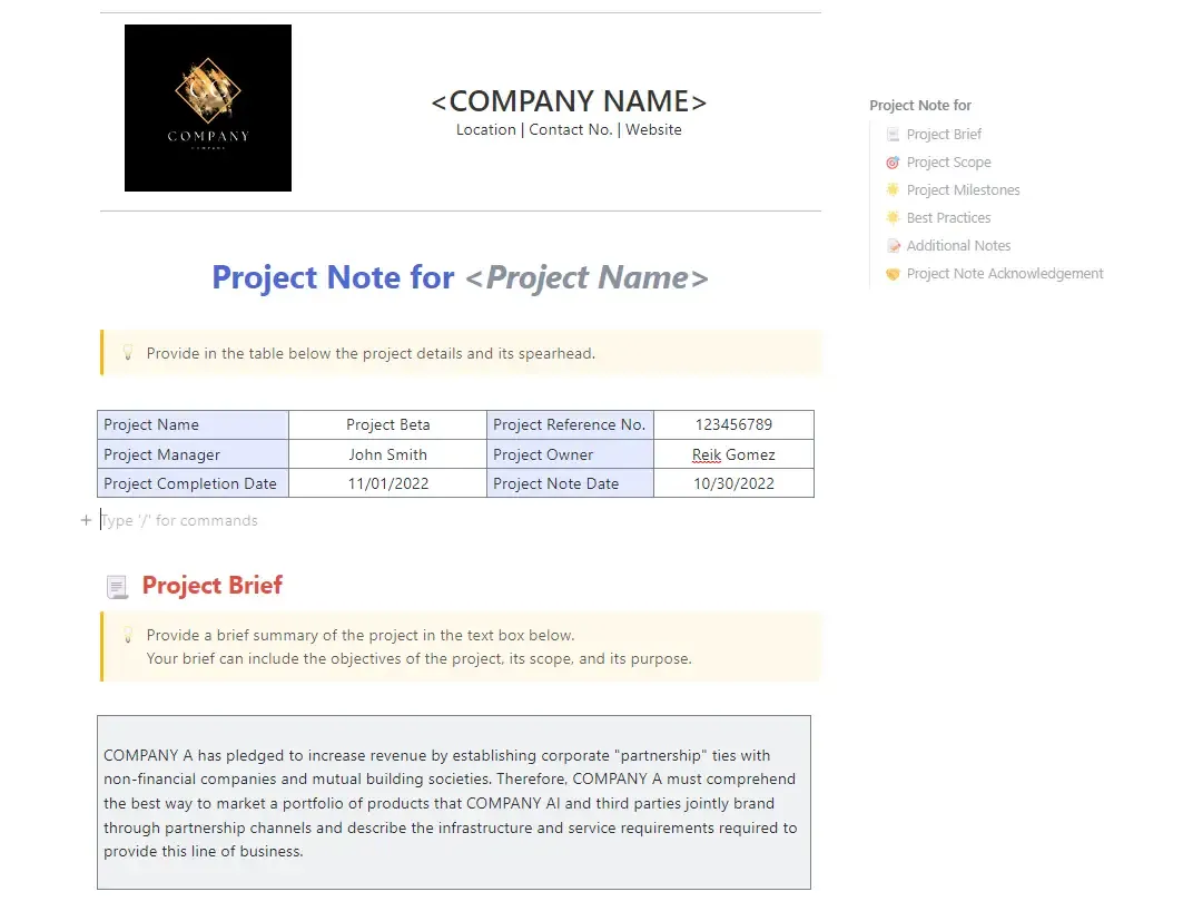 ClickUp-Projektnotizvorlage