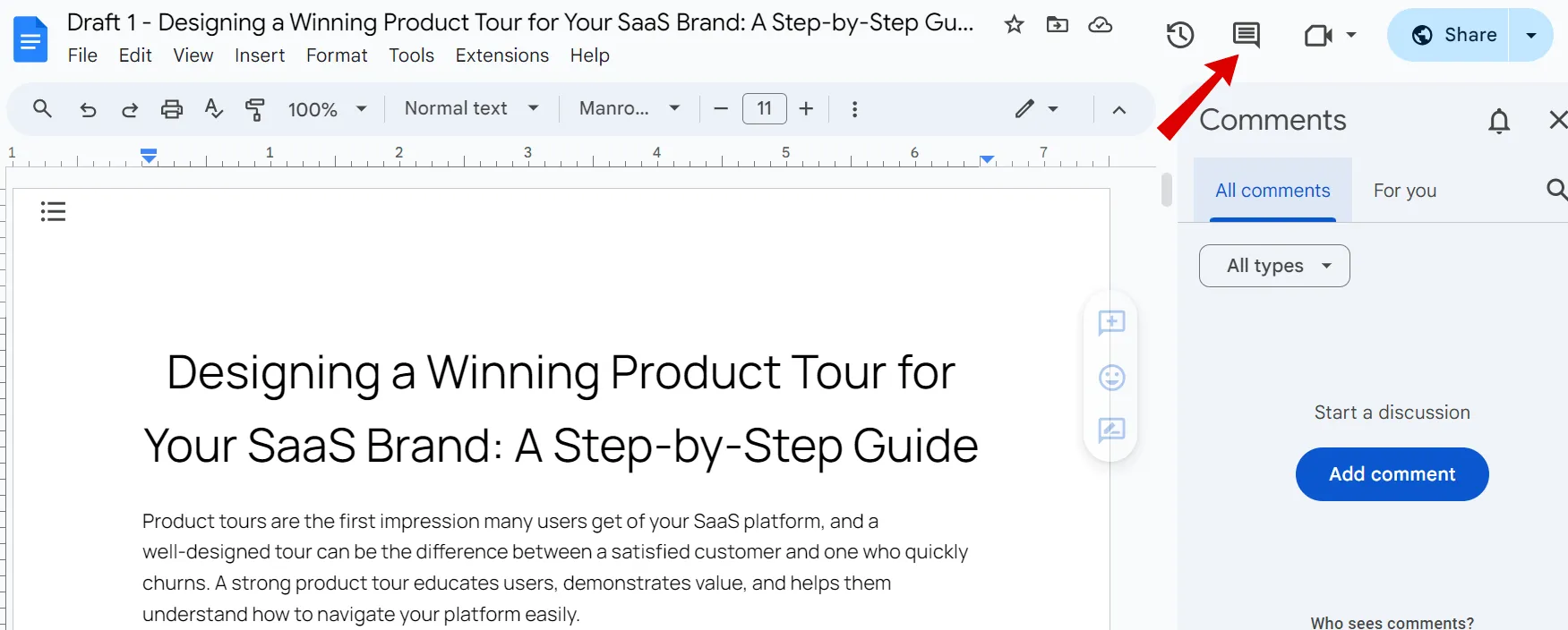 Adicionando comentários no Google Docs