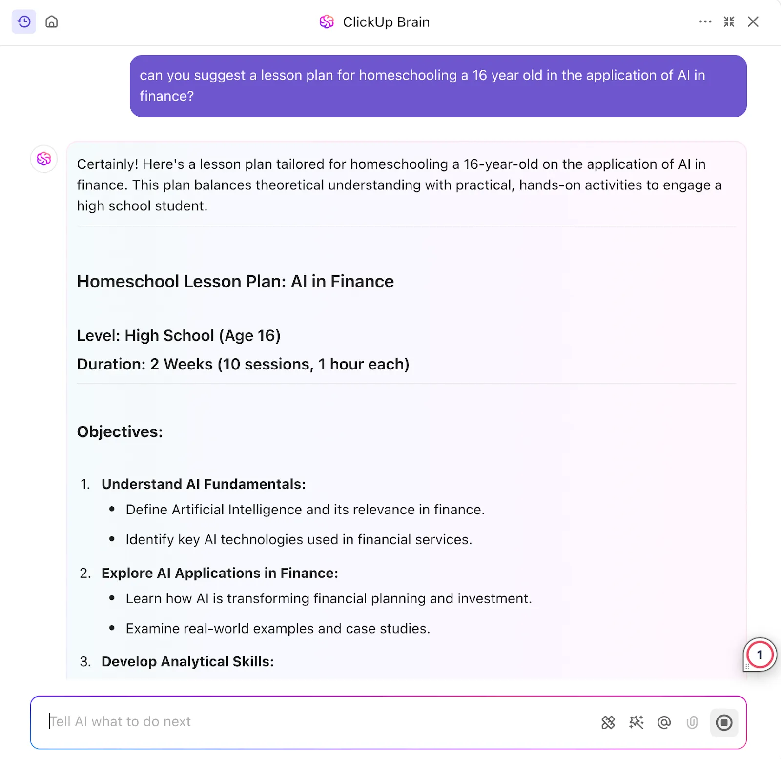 ClickUp Brain: Урочен план за ChatGPT