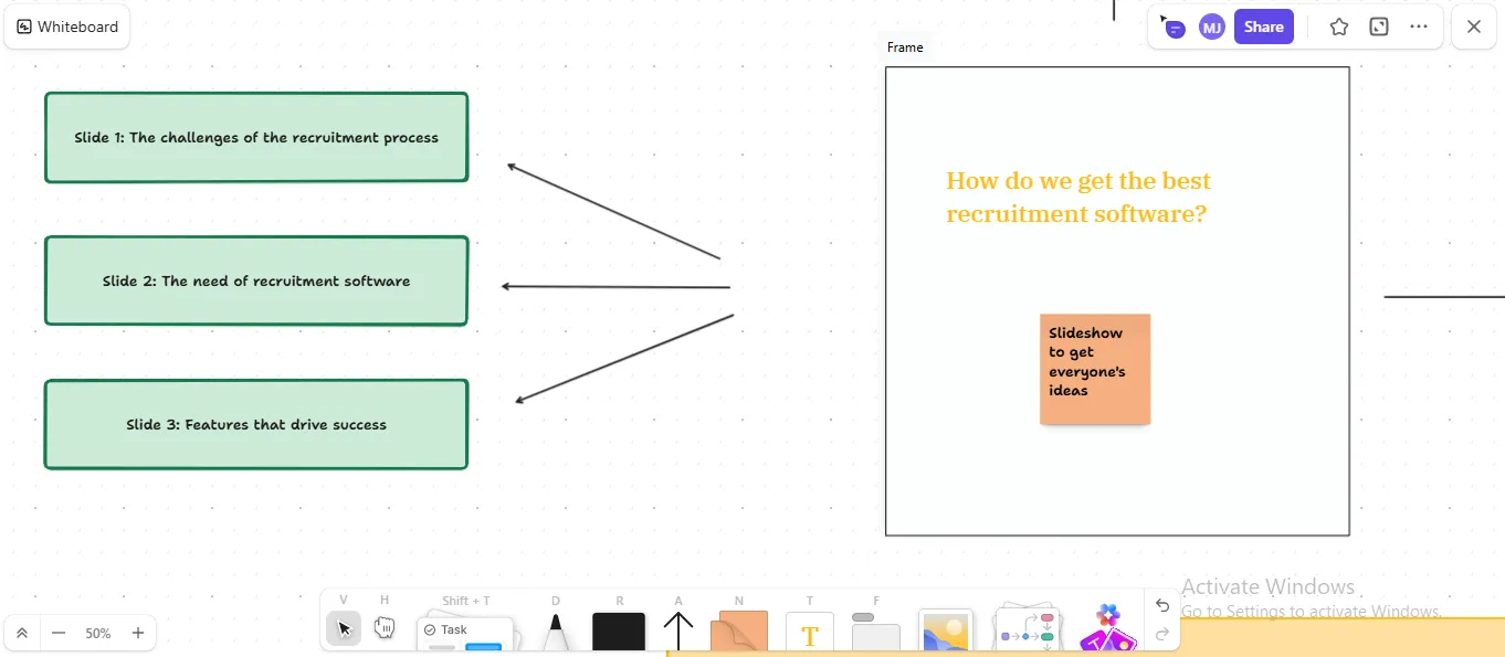 Alternativa a Slides IA: crea presentaciones y diapositivas de forma colaborativa con ClickUp Pizarras.