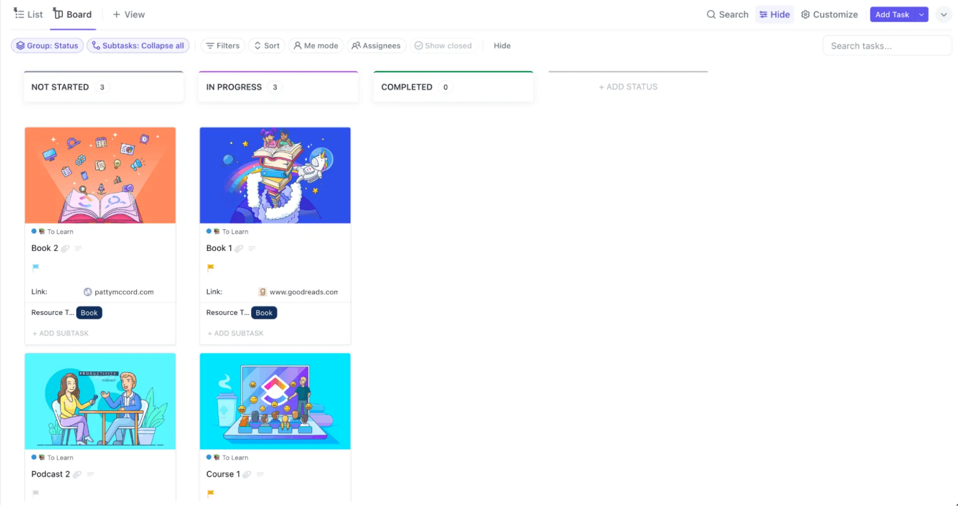 قالب الإنتاجية الشخصية من ClickUp